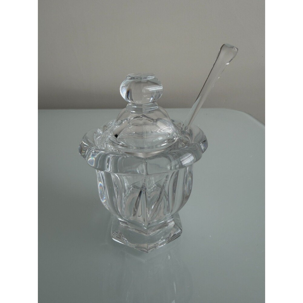 Vintage Baccarat France Crystal Sugar Mustard Jam Bowl w/Spoon - SEE DESCRIPTION